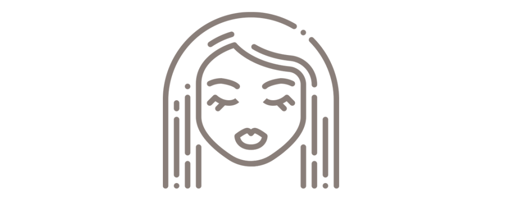 A simple line drawing of a woman's face with long hair. The woman has closed eyes, long eyelashes, and full lips. The design embraces minimalistic aesthetics, using evenly spaced lines and soft curves to create a clean and modern look.