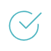 A simple teal checkmark icon is centered within a teal circle. The design boasts minimalistic aesthetics, with the checkmark's lines smoothly integrated into the enclosing circle, symbolizing validation or completion. The background is plain white.